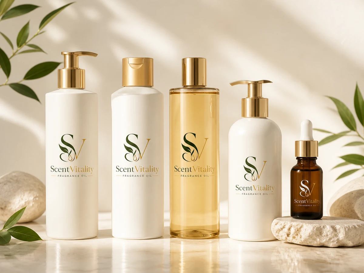 ScentVitality branded shampoo, hair conditioner, body wash, body lotion and fragrance oil for personal care products
